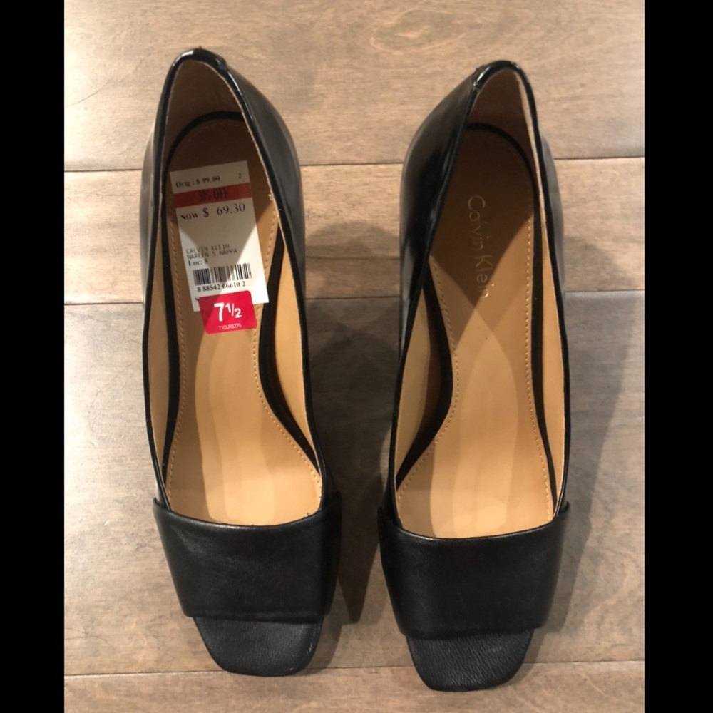 NWT- Black square open toe Calvin Klein Pumps